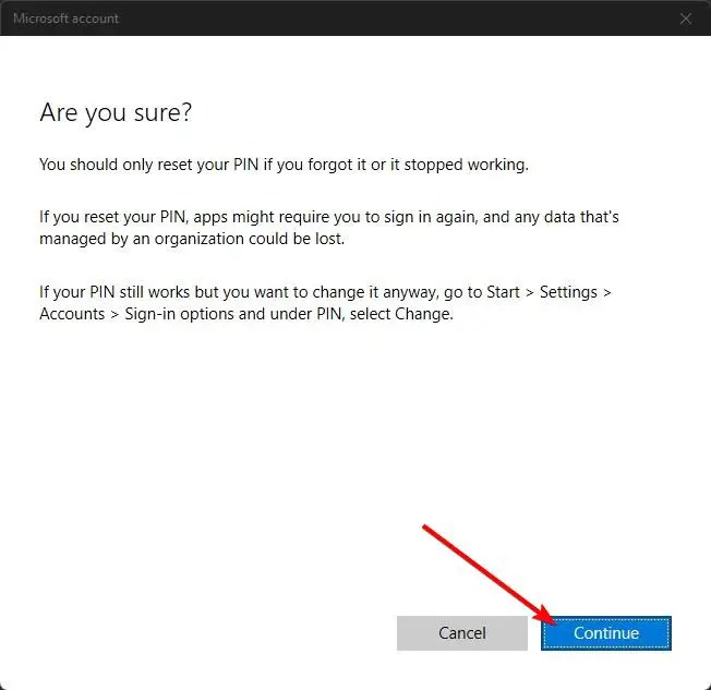 続行ボタンをクリックします